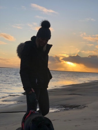 Sam On Beach With Dog